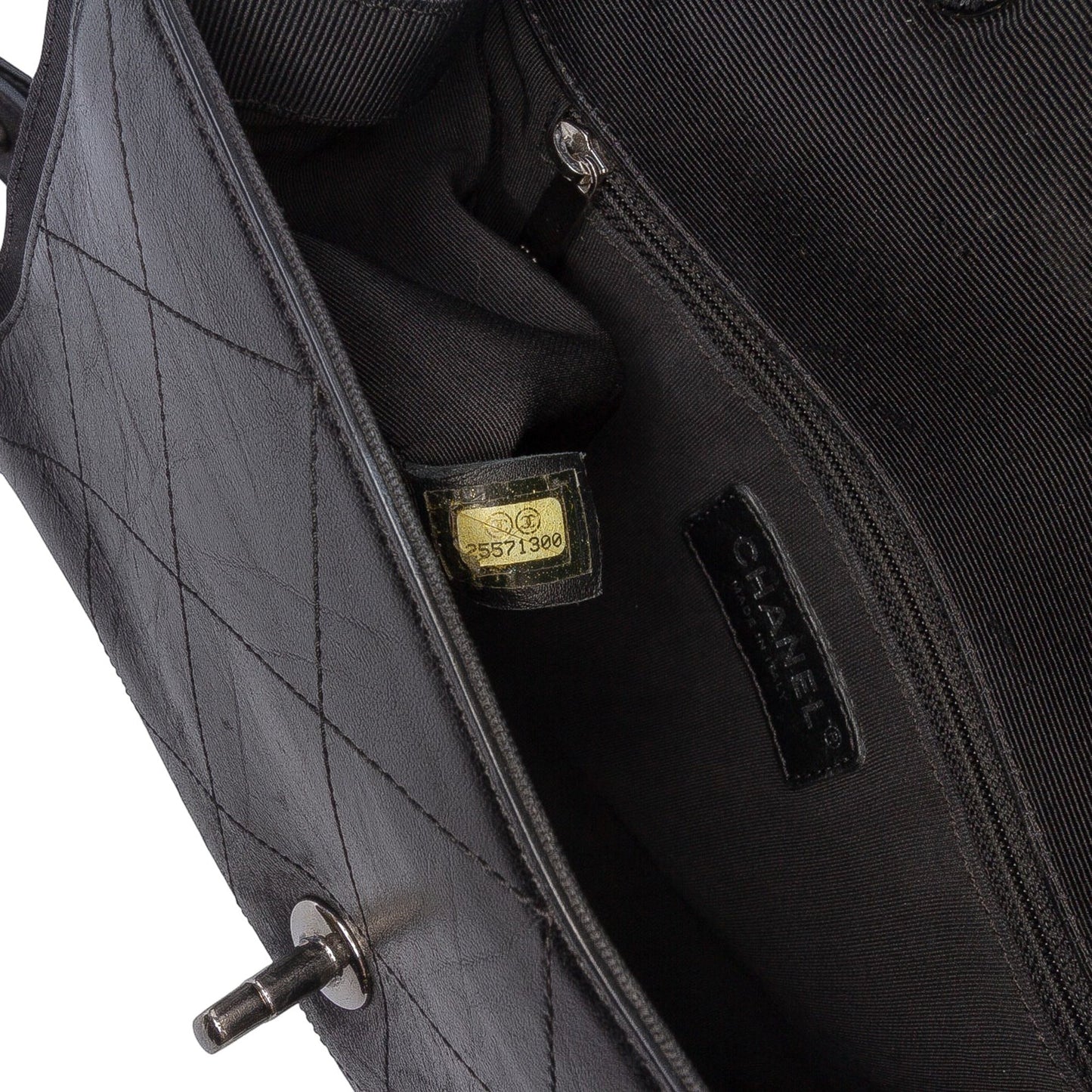 Black Chanel CC Quilted Crumpled Calfskin and Grosgrain Flap Crossbody Bag