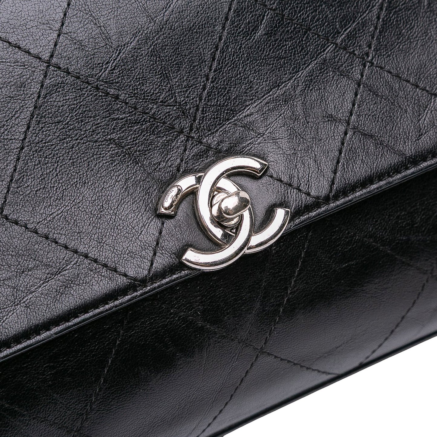 Black Chanel CC Quilted Crumpled Calfskin and Grosgrain Flap Crossbody Bag
