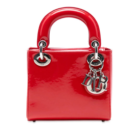 Red Dior Mini Patent Lady Dior Satchel