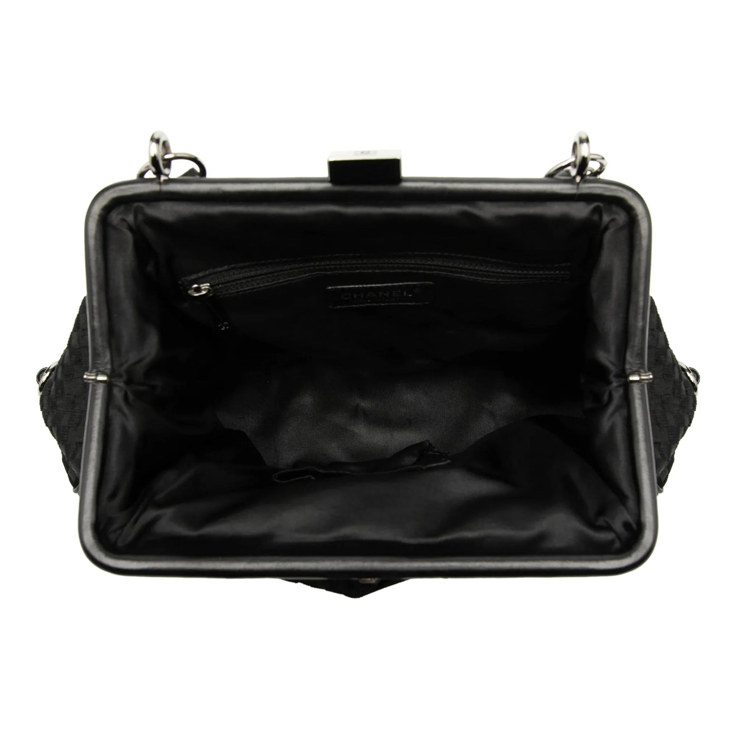 Black Chanel CC Check Embossed Velvet Belted Side Frame Bag