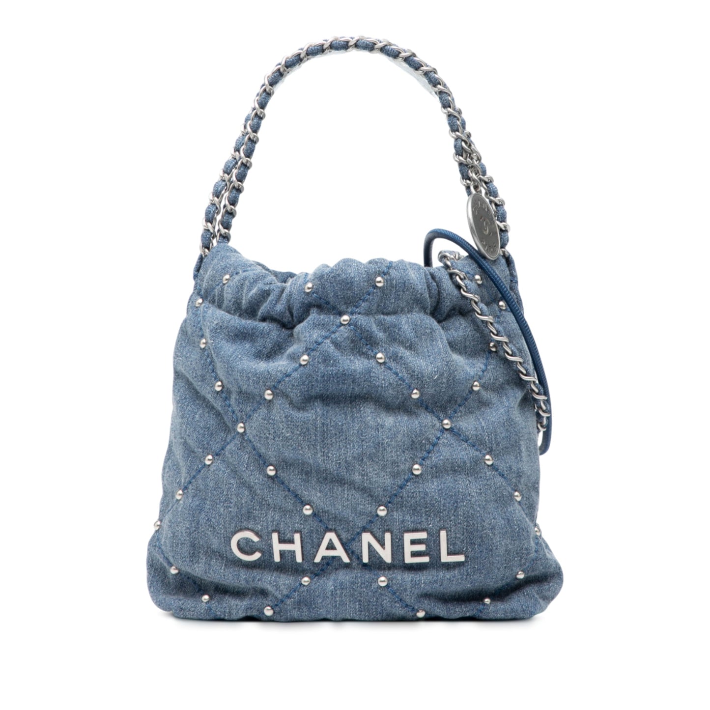 Blue Chanel Mini Denim Studded 22 Handbag Satchel