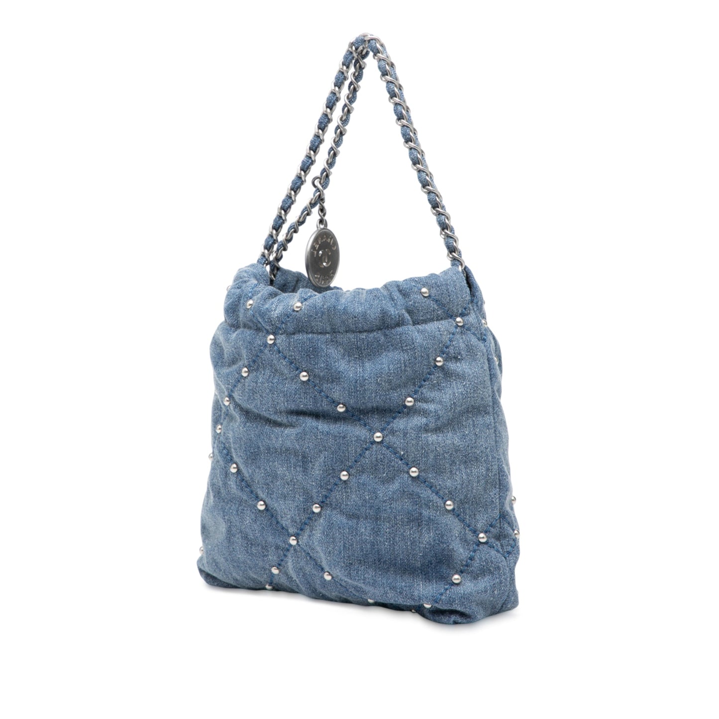 Blue Chanel Mini Denim Studded 22 Handbag Satchel