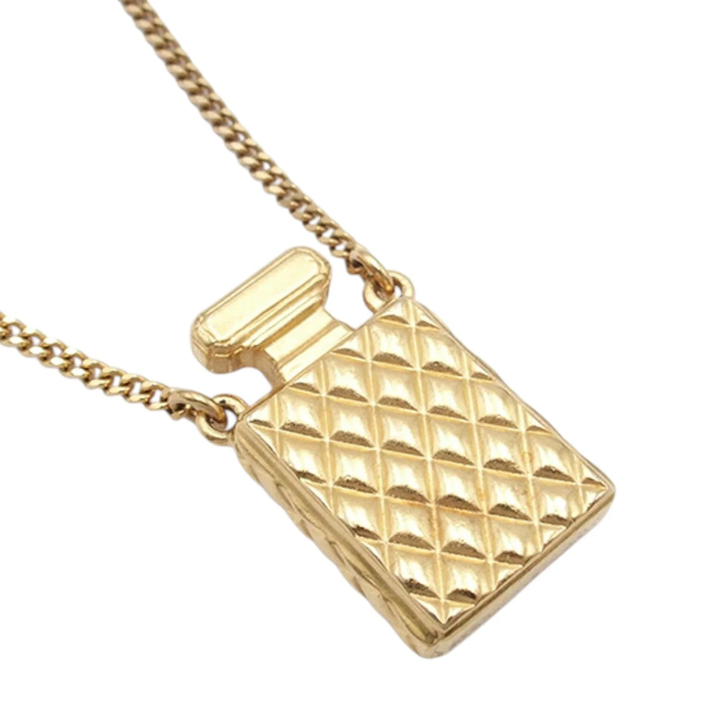 Gold Chanel Gold Plated Crystal and Faux Pearl CC Perfume Bottle Pendant Necklace