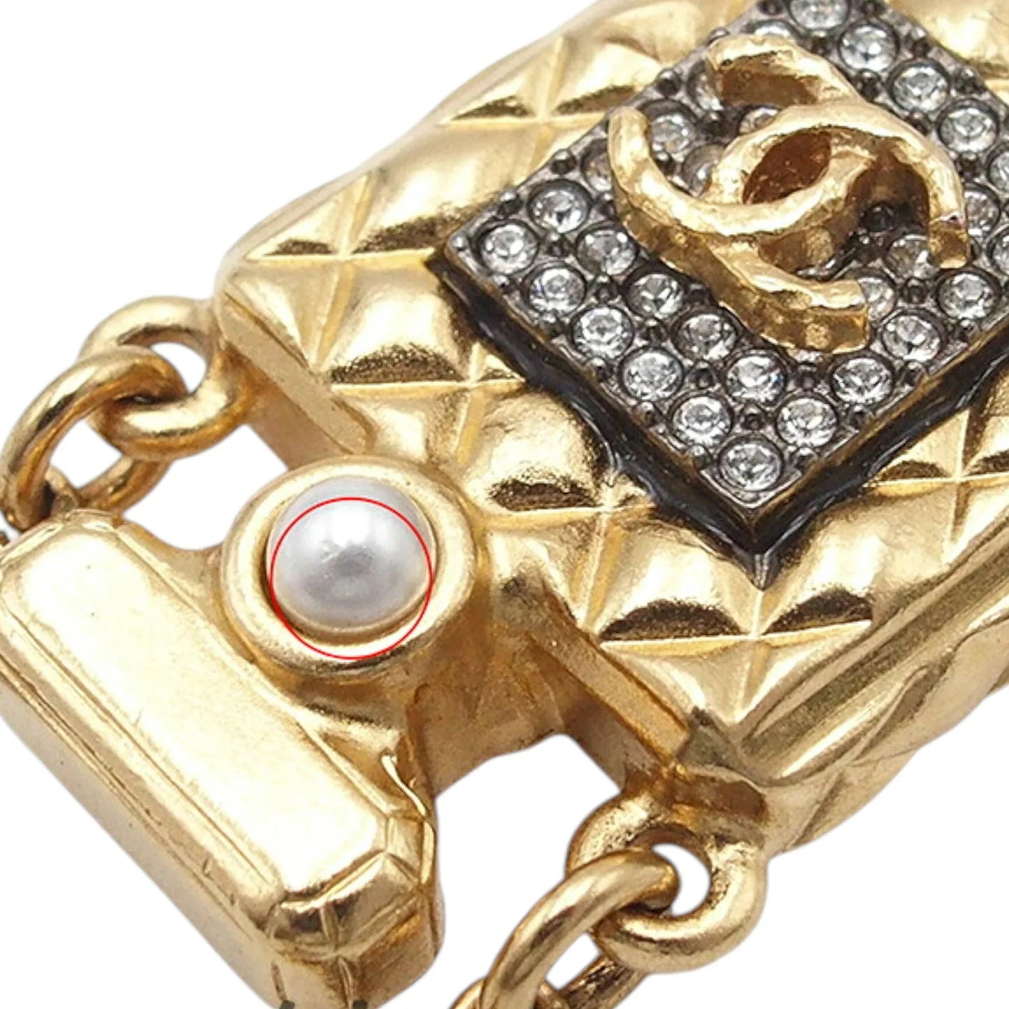 Gold Chanel Gold Plated Crystal and Faux Pearl CC Perfume Bottle Pendant Necklace