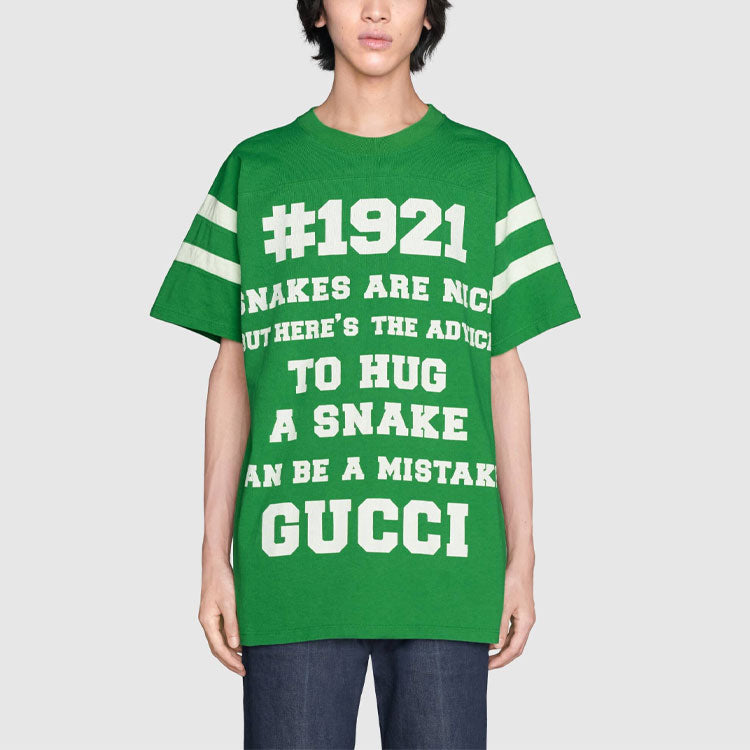 GUCCI SS21 1921 Series To Hug a Snake Alphabet Printing Short Sleeve Green 655459-XJDJP-3521
