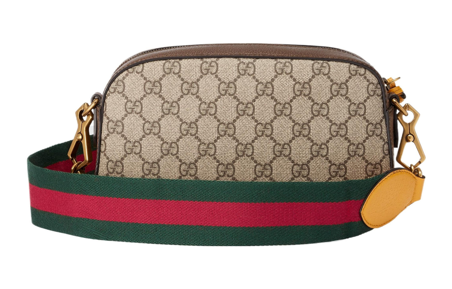 GUCCI Neo   Metallic Tiger Head Logo Stripe Webbing Shoulder Messenger Bag Unisex / / Brown / Yellow 476466-K9GVT-8856