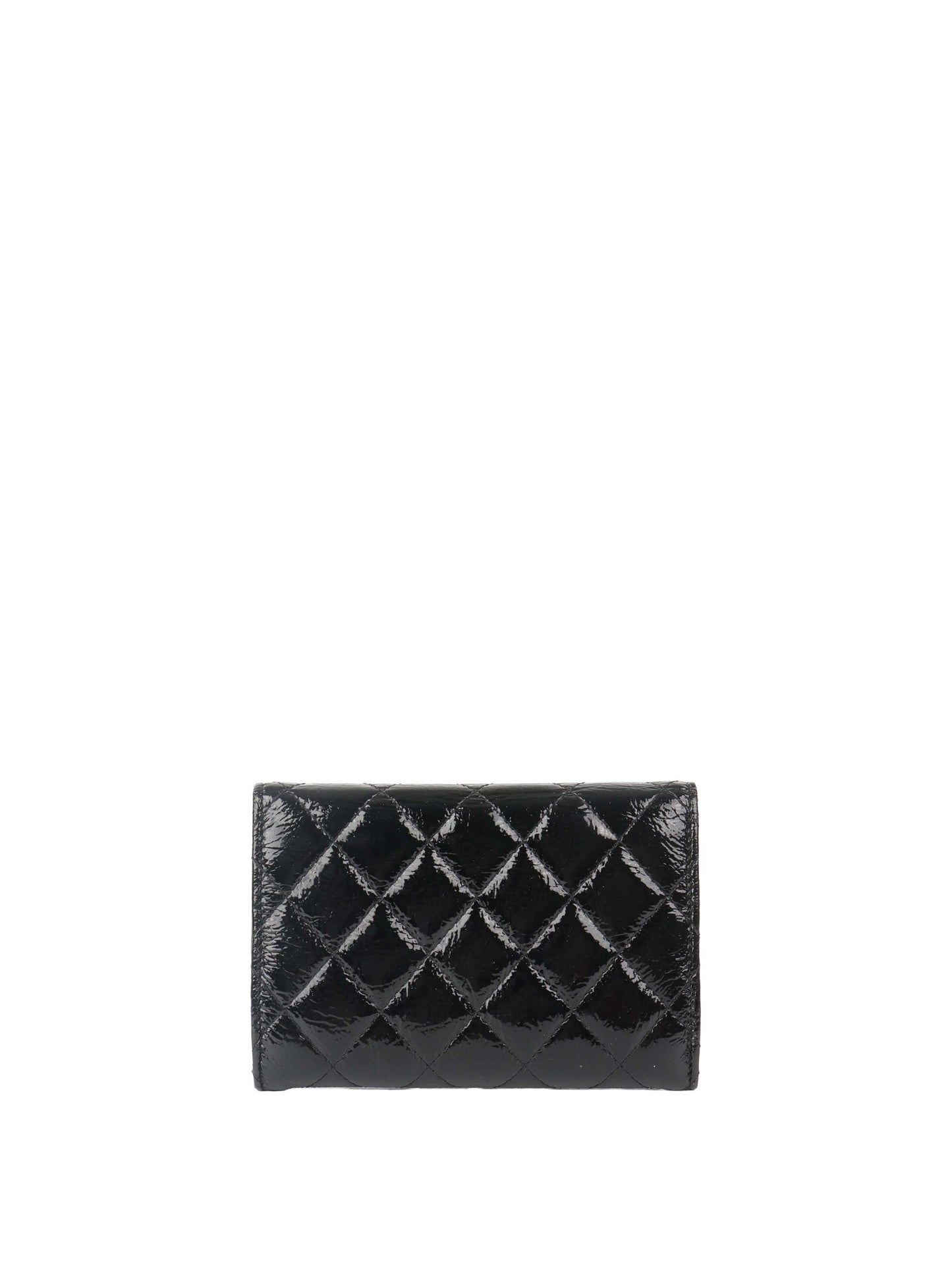 Chanel Black Quilted Patent Leather Flap Wallet