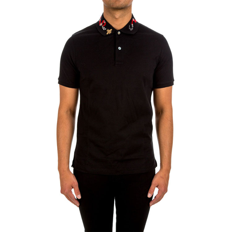 GUCCI Men's Coral Snake Embroidered Polo Shirt Black 408323-X7332-1410