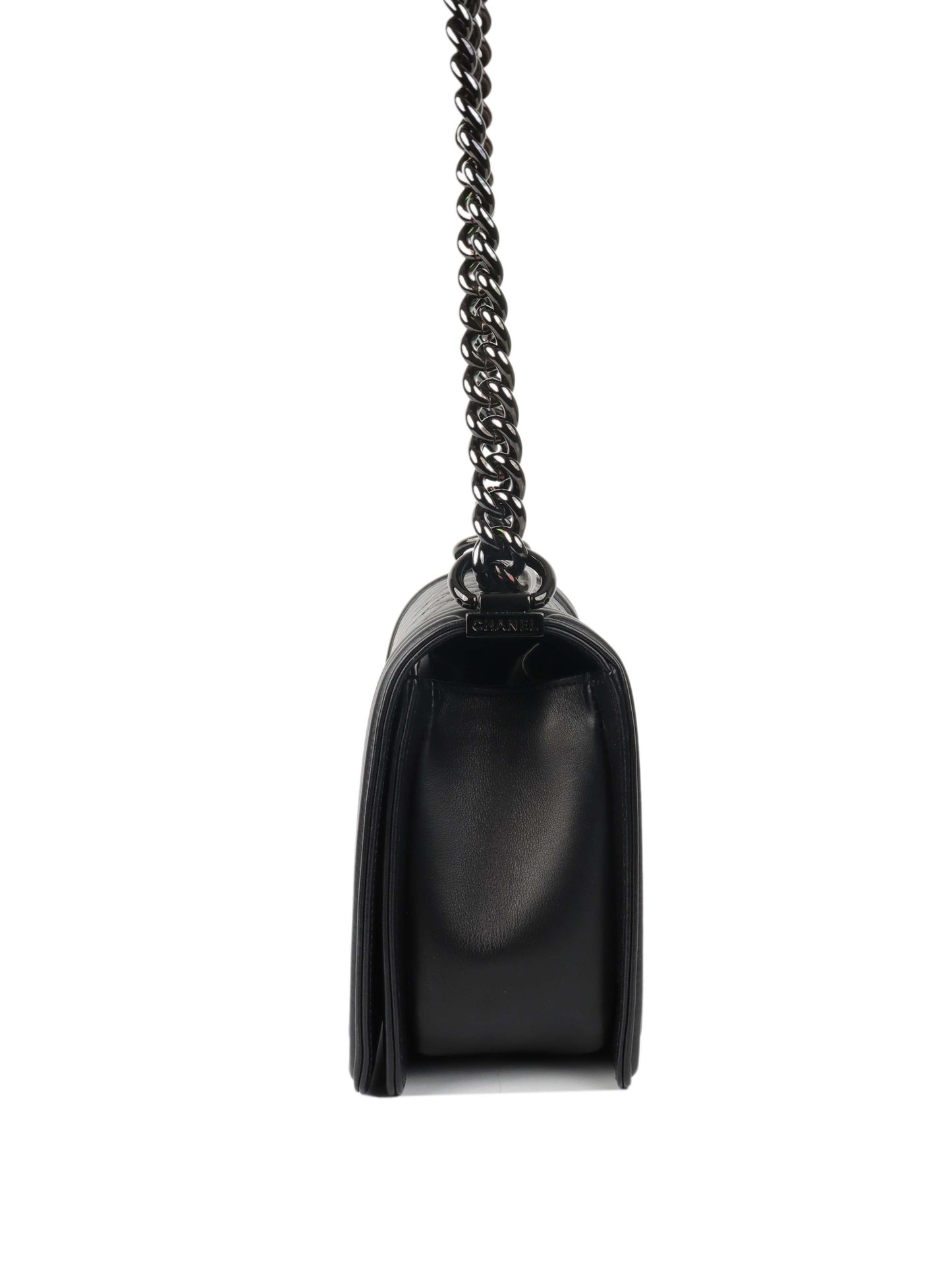 Chanel So Black Medium Lambskin Boy Bag.