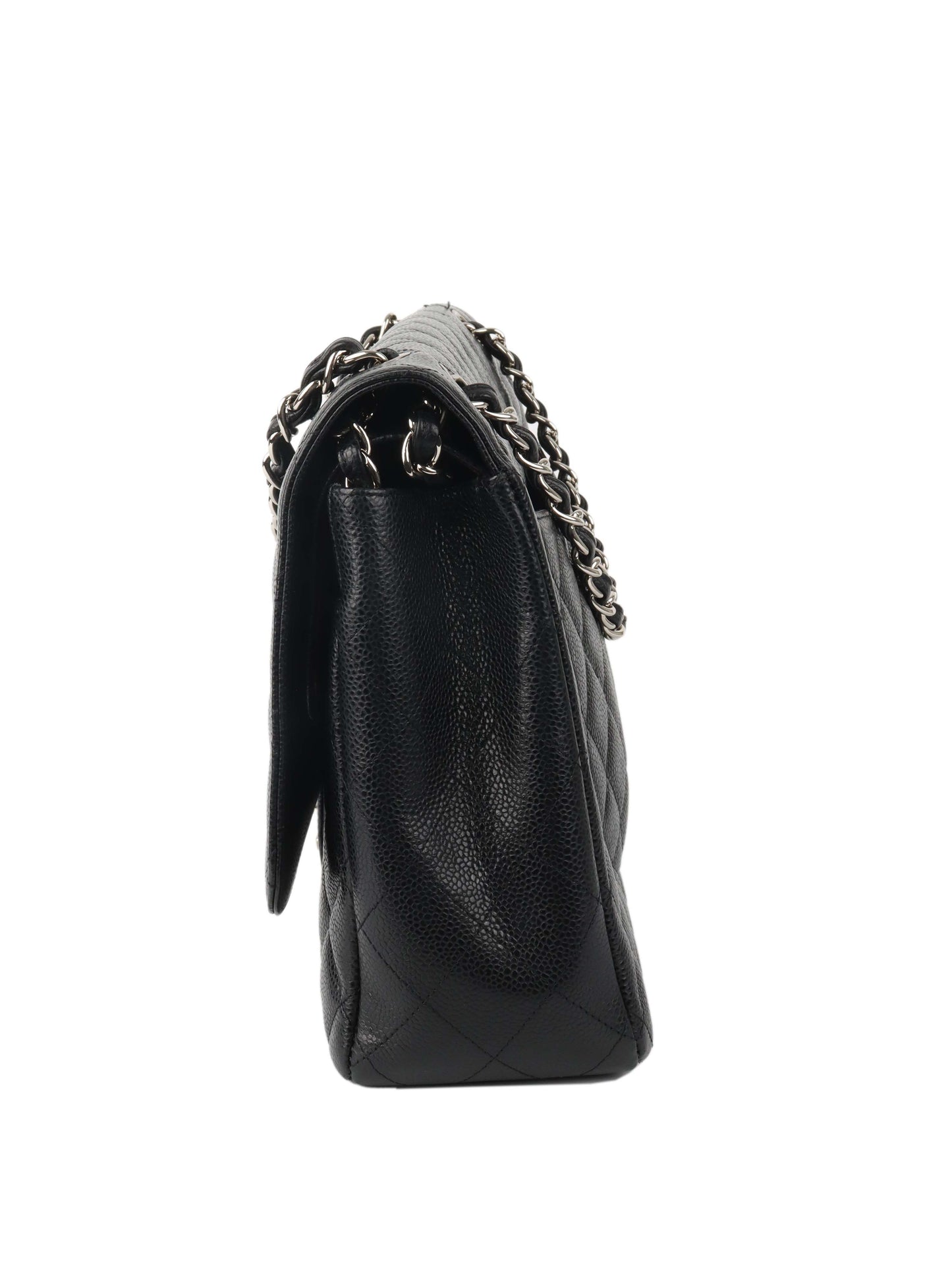 Chanel Black Caviar Maxi Double Classic Flap SHW.