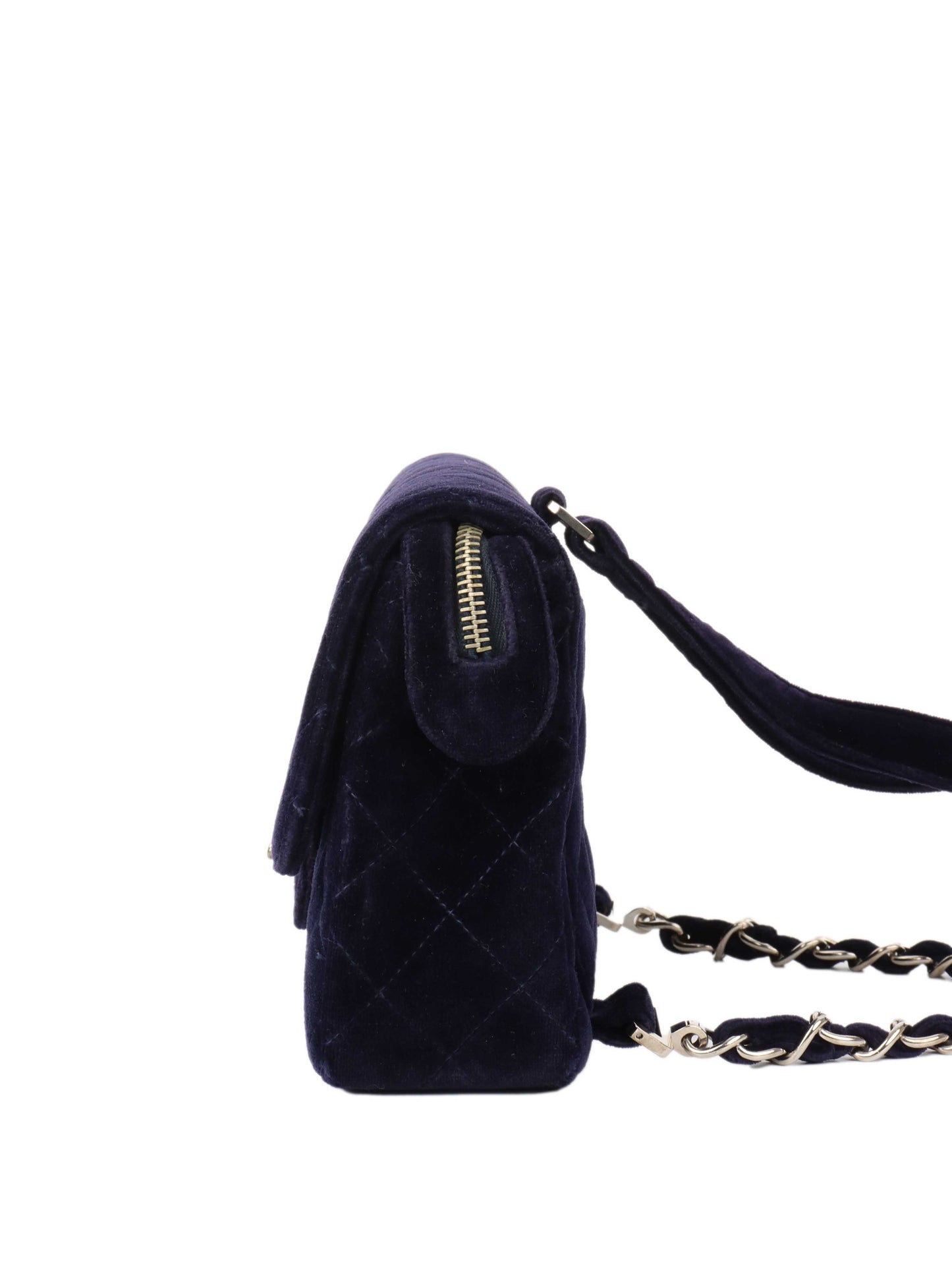 Chanel   Navy Velvet Classic Flap Backpack.