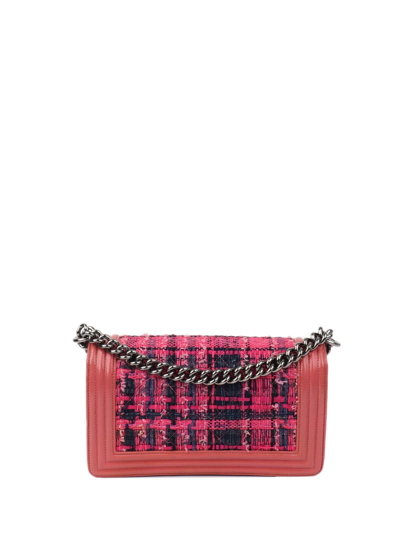 Chanel Medium Pink Tweed Boy Bag.