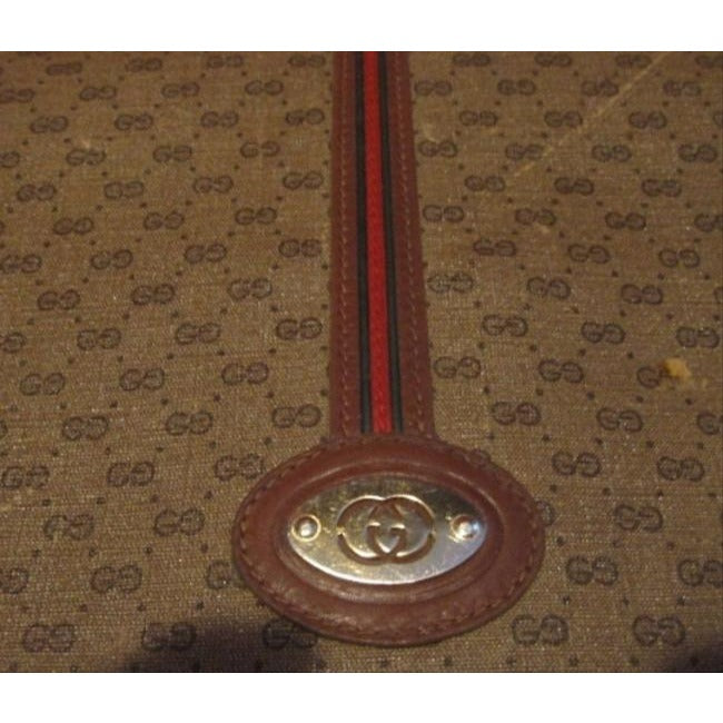 Gucci   Brown Leather Small G Logo Print In Shades Of Brown With Red Green