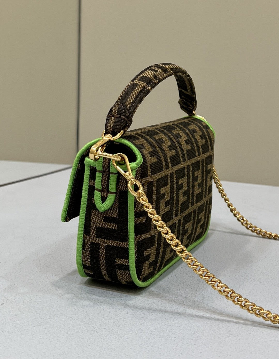 Top QualityTop Quality Baguette Small Brown Fabric Green Border Bag For Woman 18cm/7in