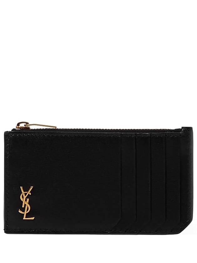 Luxury Saint Laurent Trending 2025 Monogram Leather Gold Zipper Card Wallet Black