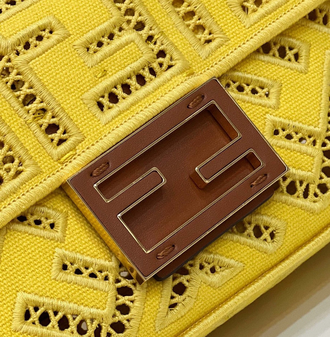 Top QualityTop Quality Baguette Yellow with Embroidery Small Bag For Woman 21cm/8in