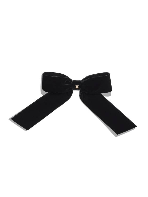 CC Logo Ribbon Bow Velvet Hairpin Black Chanel