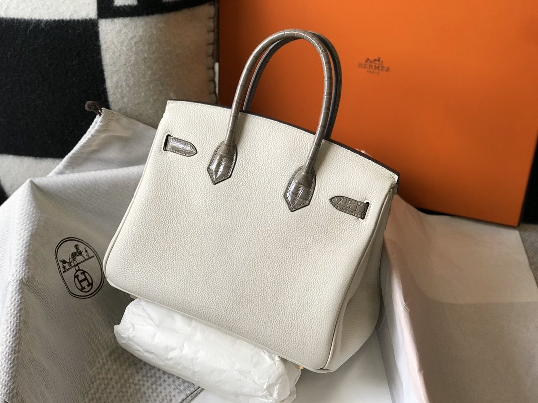Top Quality Birkin White For Women Gold Toned Hardware 11.8in/30cm