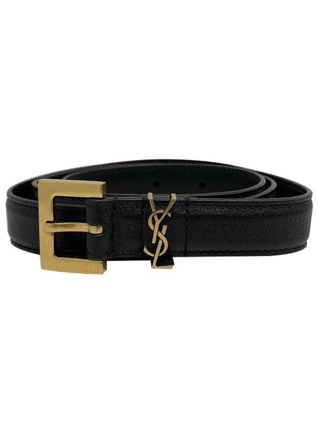 Luxury Saint Laurent Trending 2025 Monogram Square Leather Belt Black
