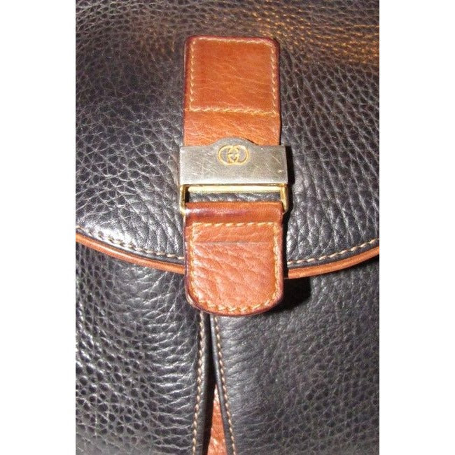 Gucci   Black Pebbled Leather And Brown Smooth Leather Satchel
