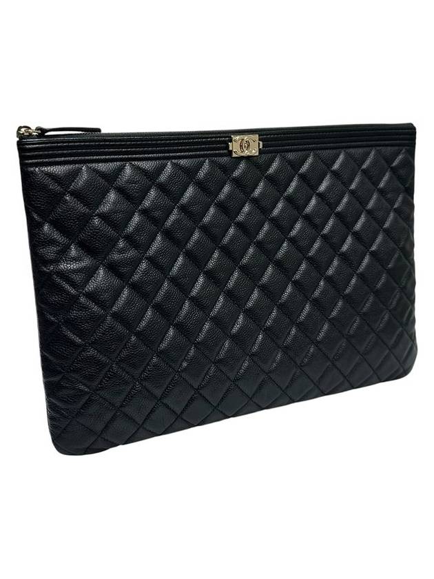 A84407 Cavier Skin Boy   Gold Plated Large Clutch Chanel