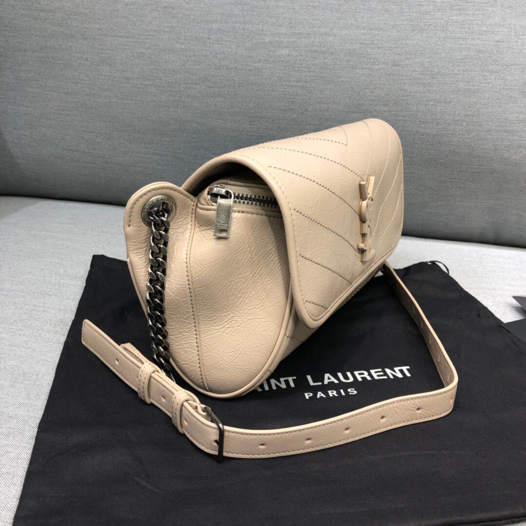 YSSL Niki Medium Crinkled Shoulder Bag Beige For Women 11in/28cm YSL