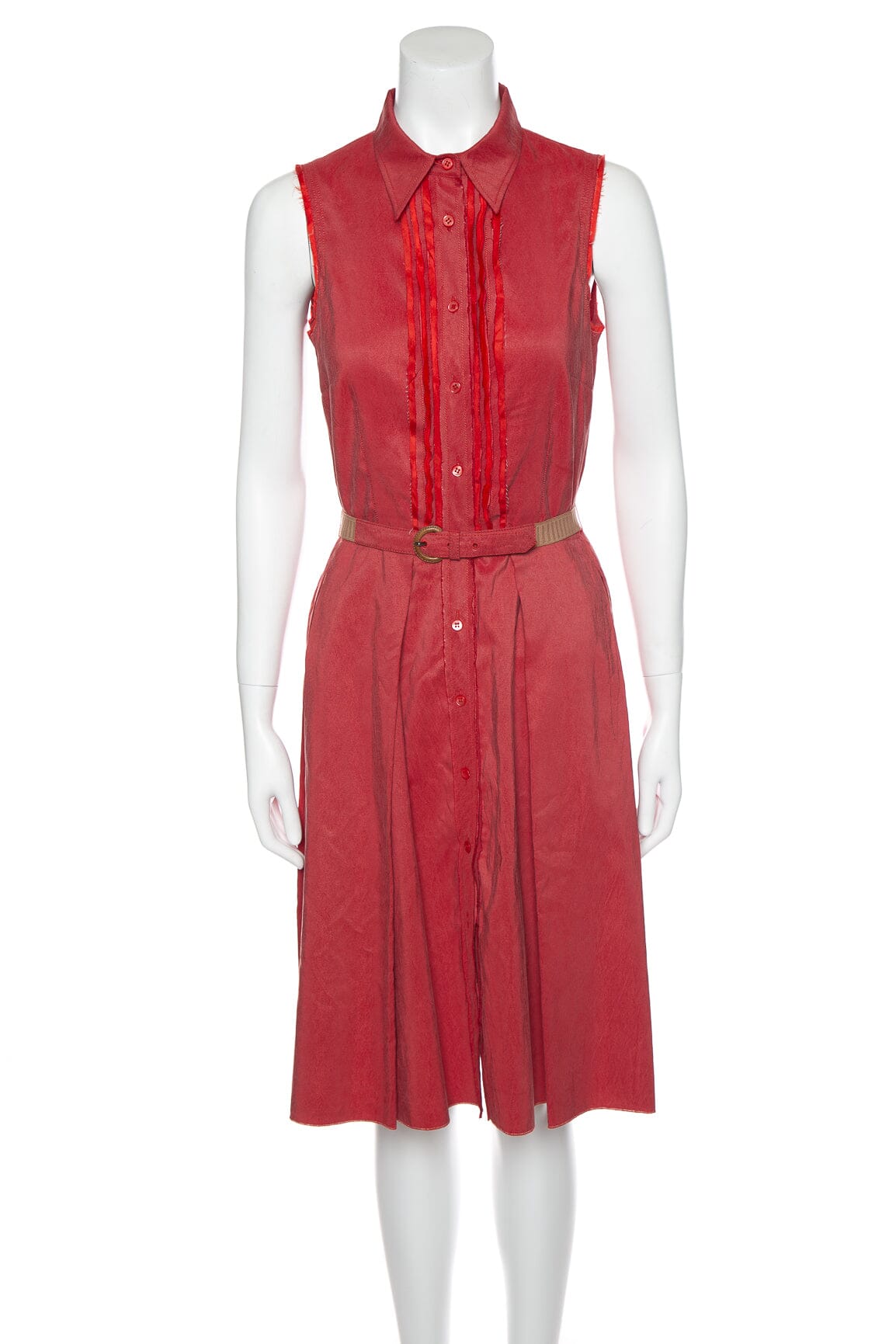 Prada Red Sleeveless Button Down Dress SZ 42