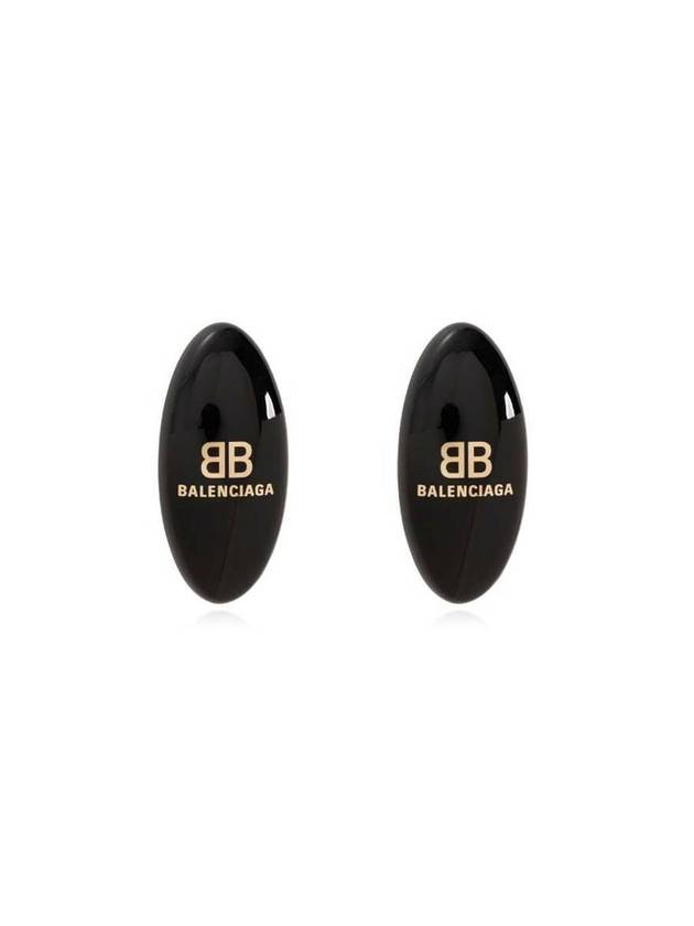 Luxury Balenciaga Trending 2025 Oval Logo Plaque Earrings Black