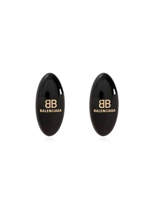 Luxury Balenciaga Trending 2025 Oval Logo Plaque Earrings Black