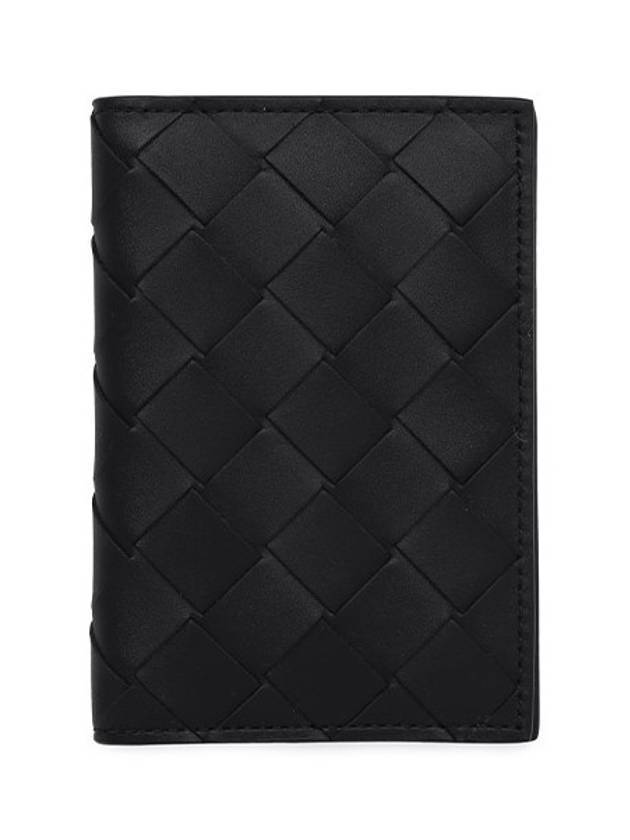 Luxury Bottega Veneta Intrecciato Flap Card Case Black