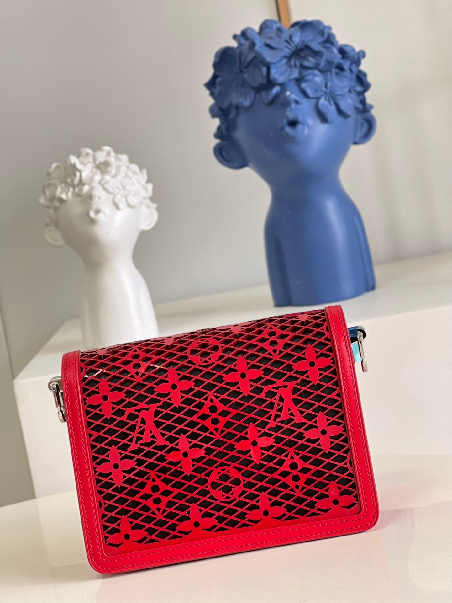 Top Quality Limited Dauphine MM Bags By Nicolas Ghesquière With Monogram Lace Red For Women 25cm Top Quality