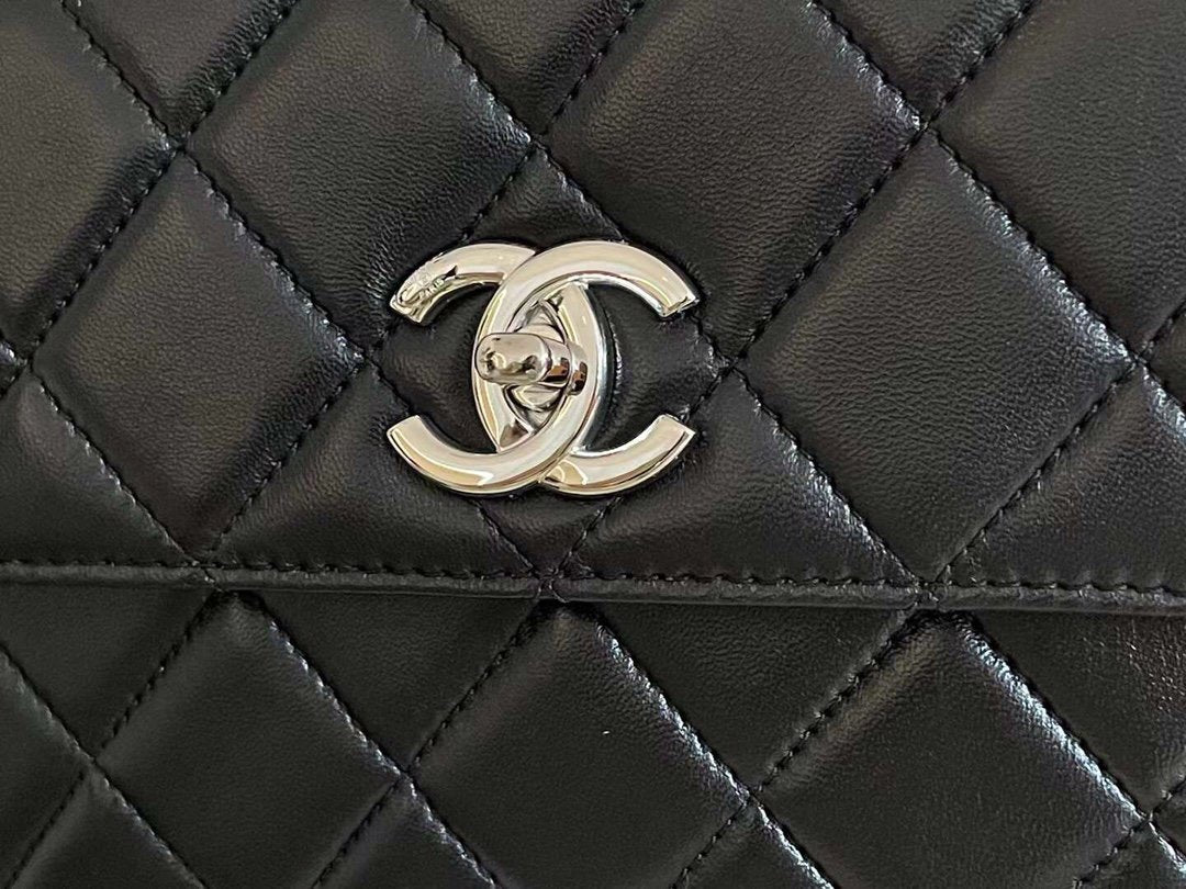 CHL Classic Flap Bag Silver Hardware Black 9.8in/25cm