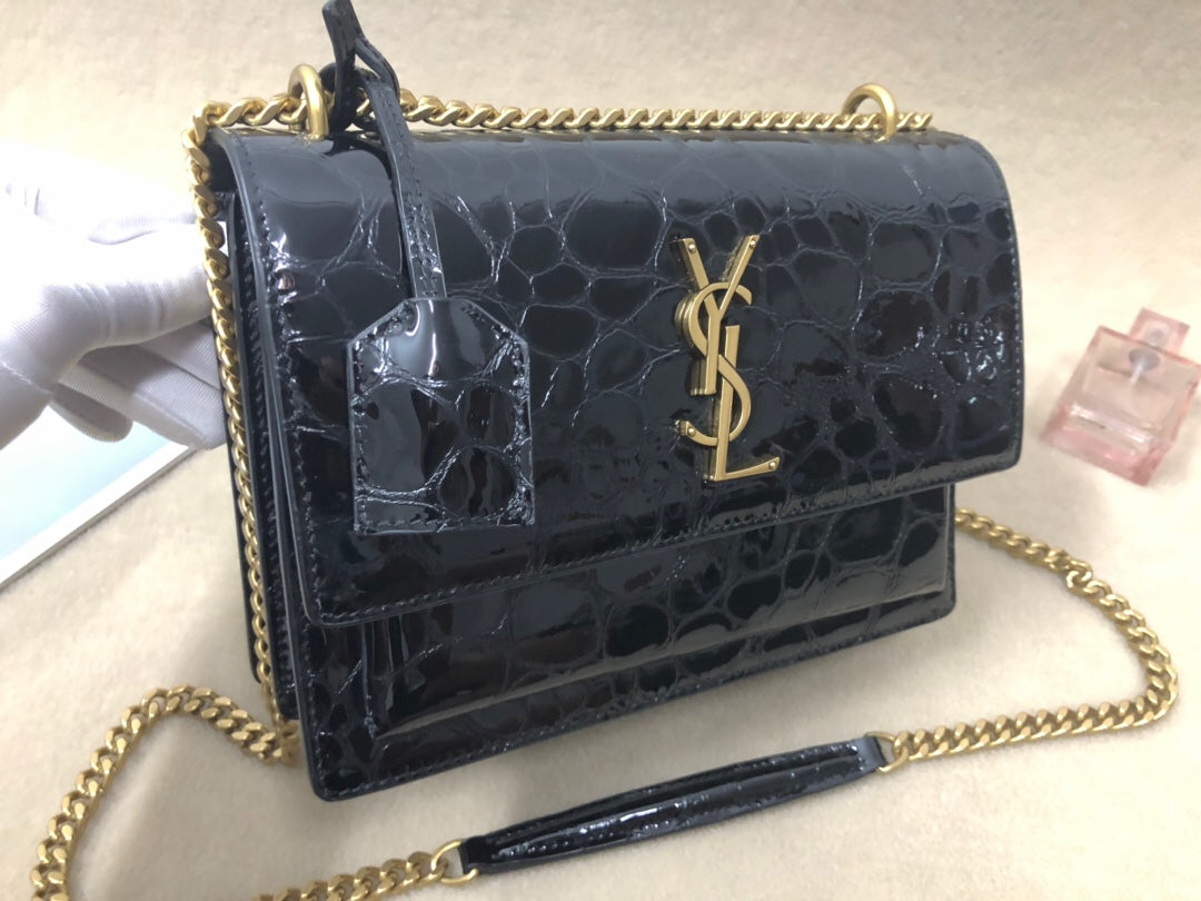 YSSL Sunset Chain Wallet Black For Women 8in/21cm YSL