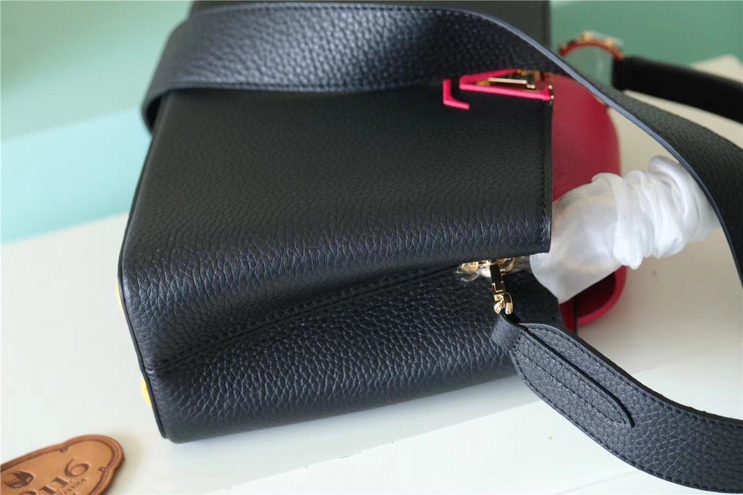 Top Quality Capucines BB Taurillon Black/ Rose Berlingot For Women, Womens Bags, Shoulder And Crossbody Bags 10.6in/27cm Top Quality