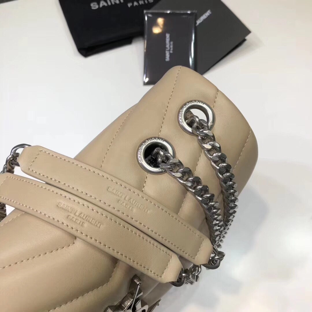 Top Quality Loulou Small Chain Bag In Matelassé "Y" Beige For Women 9.8in/23cm YSL 