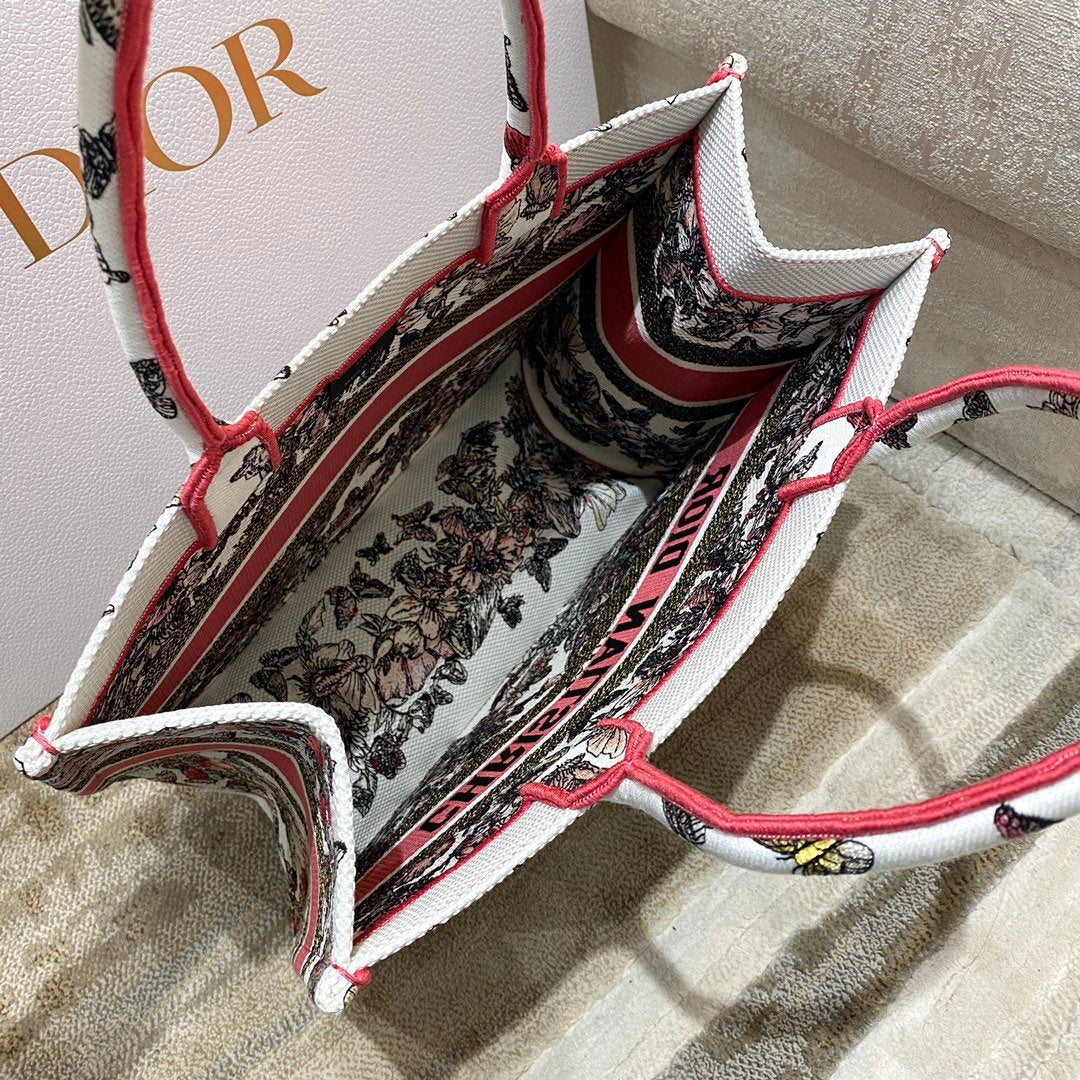 Top Quality MeTop Qualityum Book Tote Multicolor Butterfly Embroidery, Red/White, For Women Womens Handbags, 36cm CD