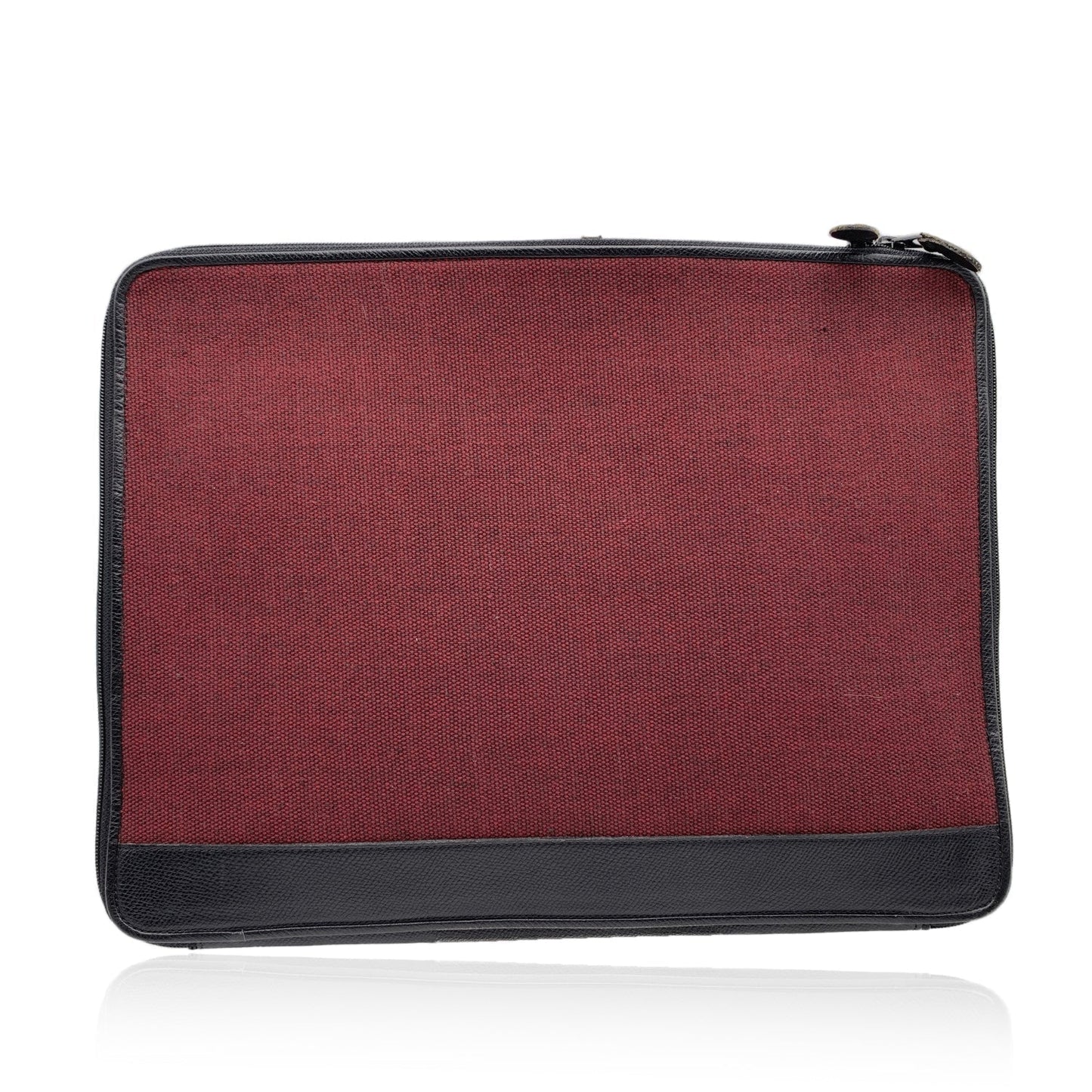 CHRISTIAN DIOR   Burgundy Canvas And Black Leather Portfolio Bag