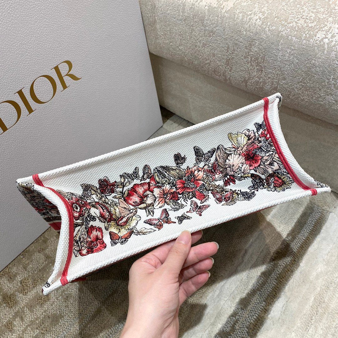 Top Quality MeTop Qualityum Book Tote Multicolor Butterfly Embroidery, Red/White, For Women Womens Handbags, 36cm CD