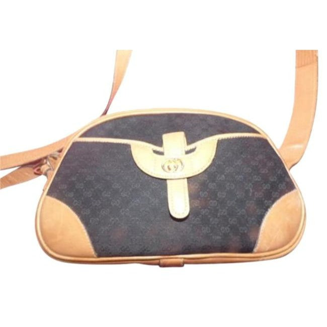 Gucci   unique, RARE, camel leather & black micro Guccissima print canvas, top zip, 'camera bag' style, cross body