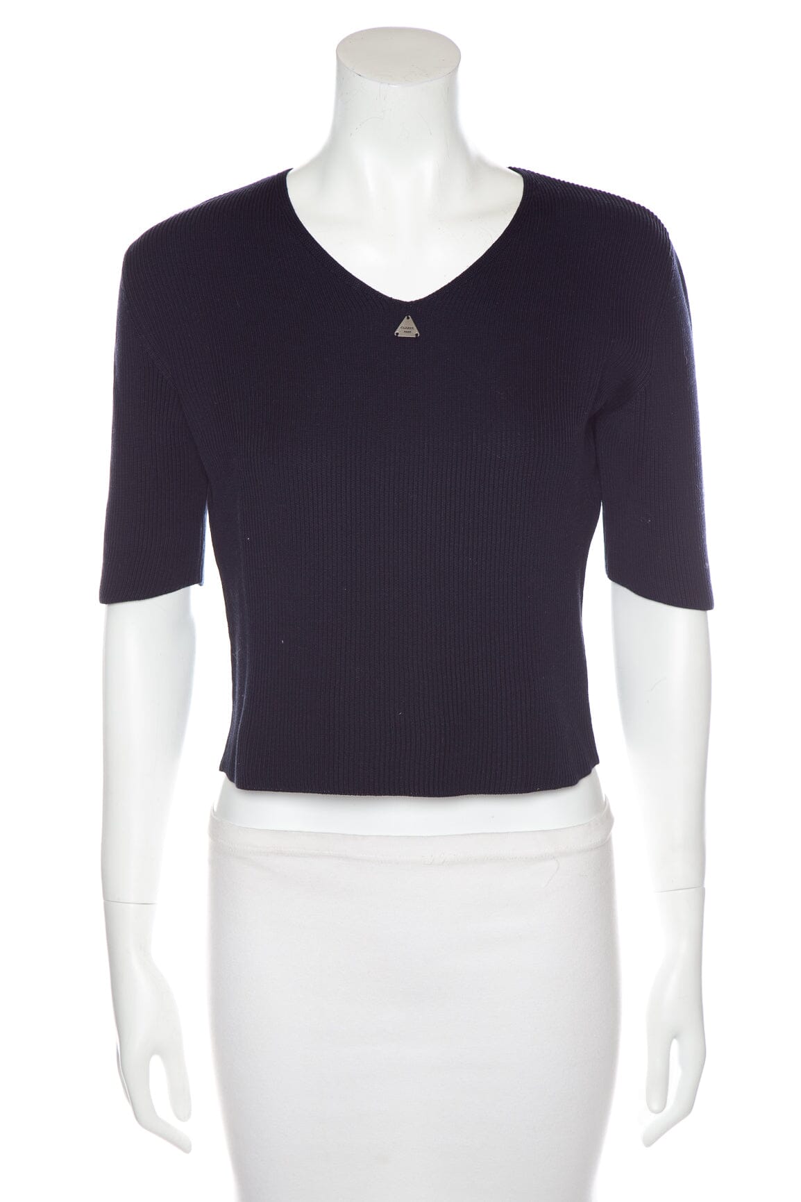 Chanel   2000 Cruise Collection Ribbed Navy Top SZ 42