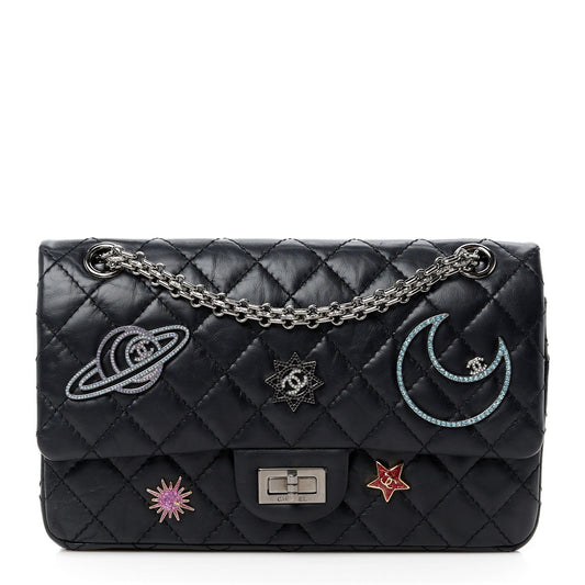 Chanel Aged Calfskin Space Charms 2.55 Reissue 225 Flap Black