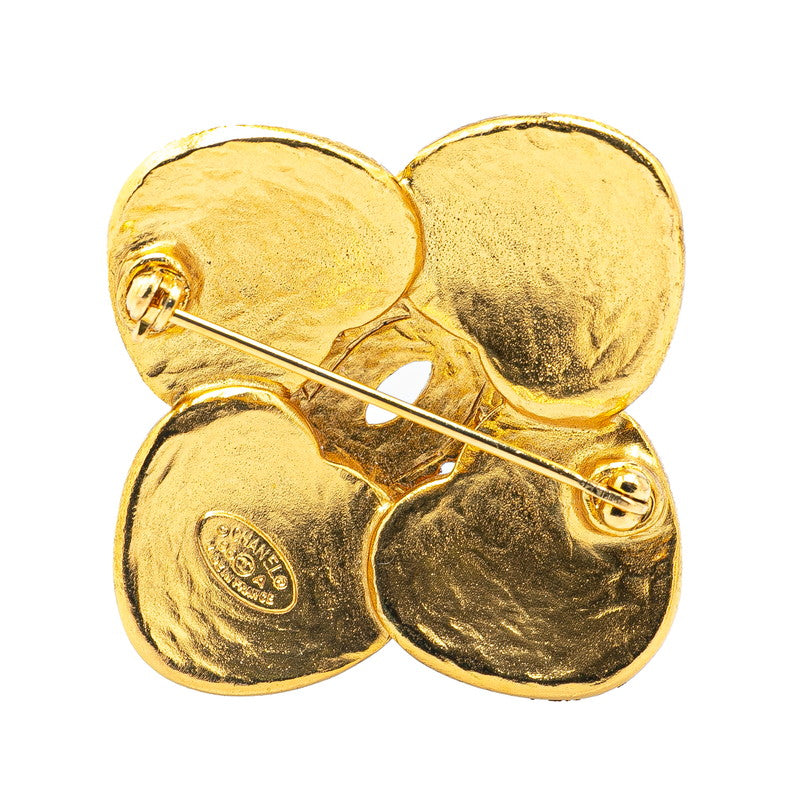Chanel Gold Plated Coco Mark Clover Motif Brooch 96A