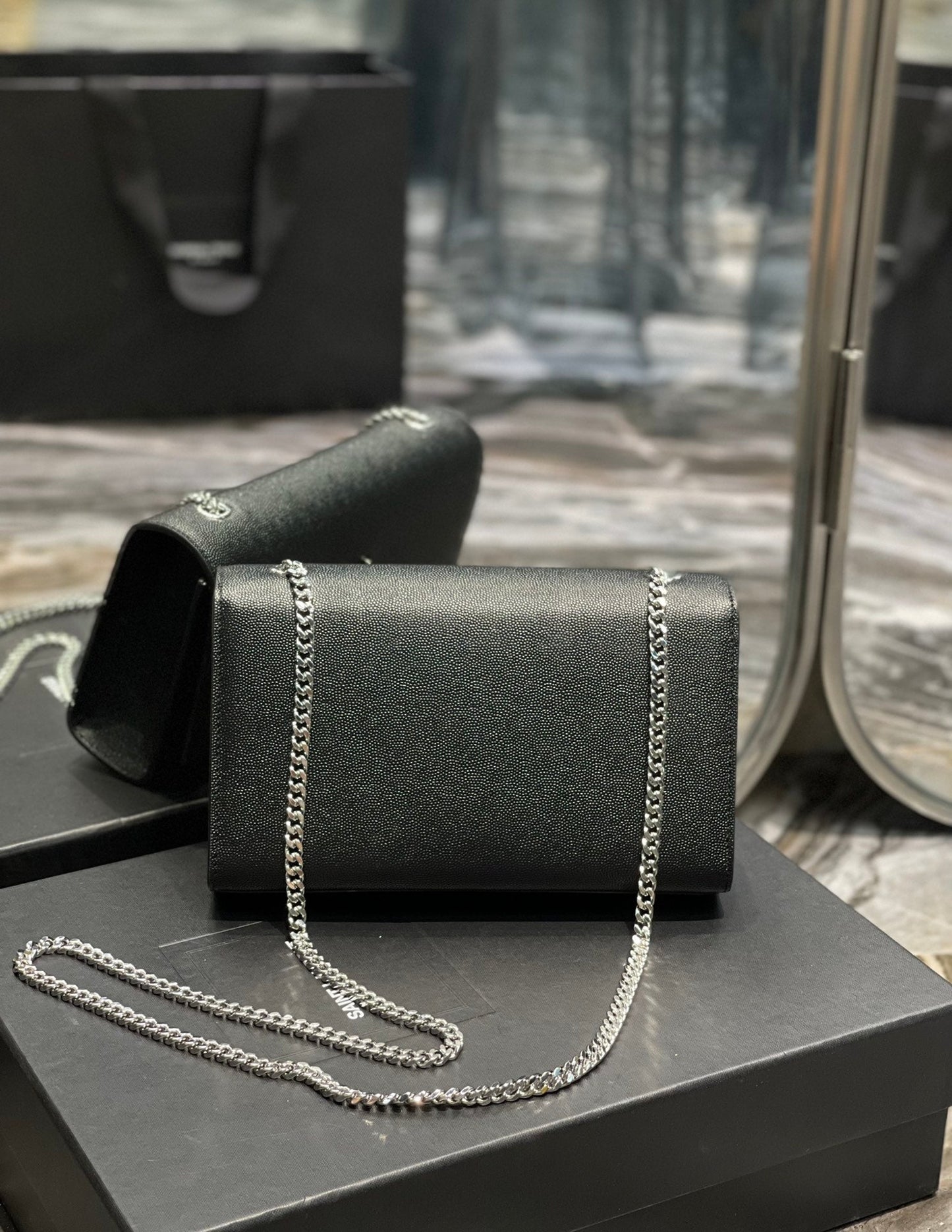 YSSL Kata Medium Chain Bag Black With Tassel For Women 9in/24cm YSL 354119BOW0N1000