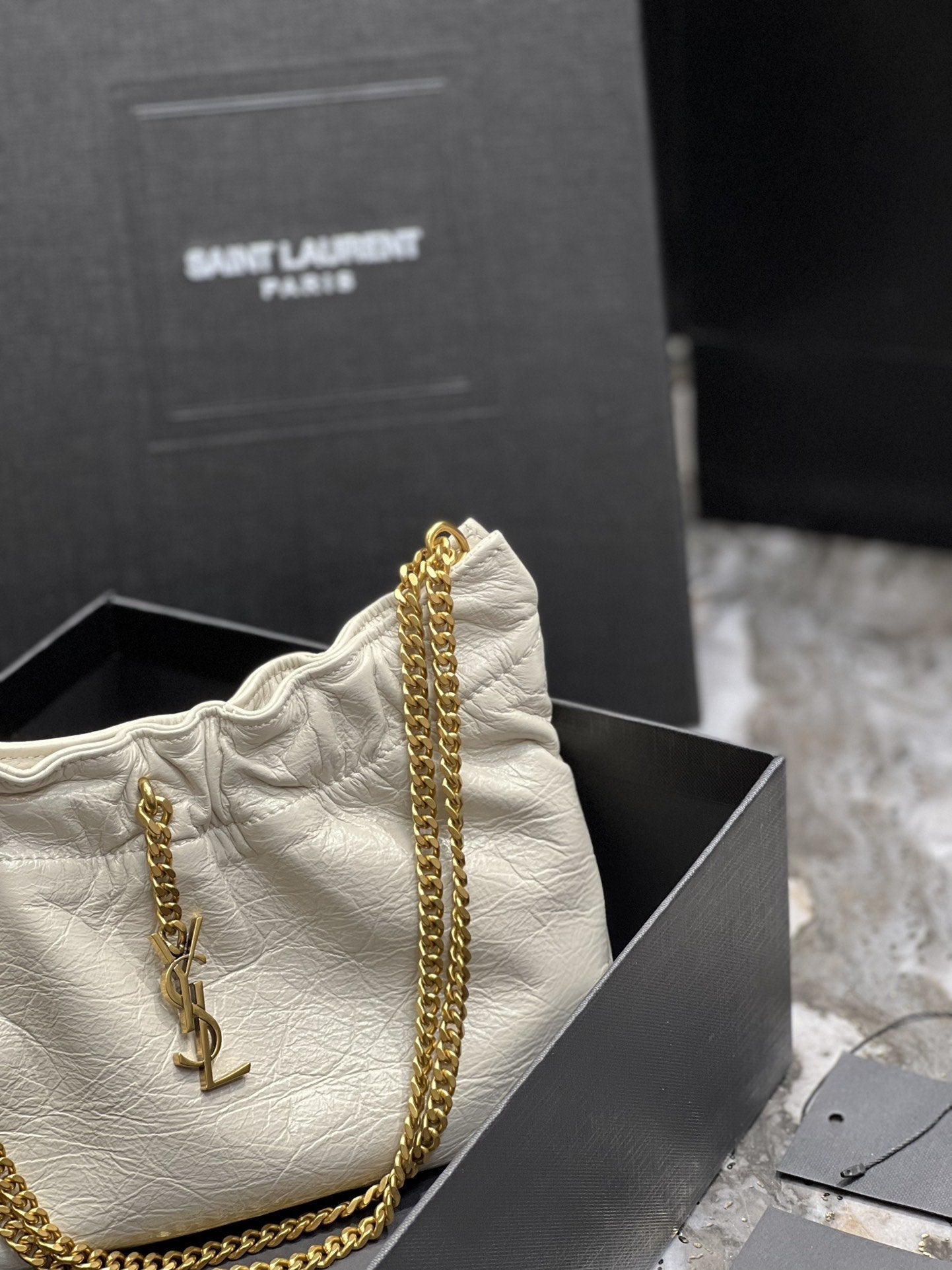 Top Quality Hobo Mini Bag White With Bronze Toned Hardware For Women 9.4in/24cm YSl