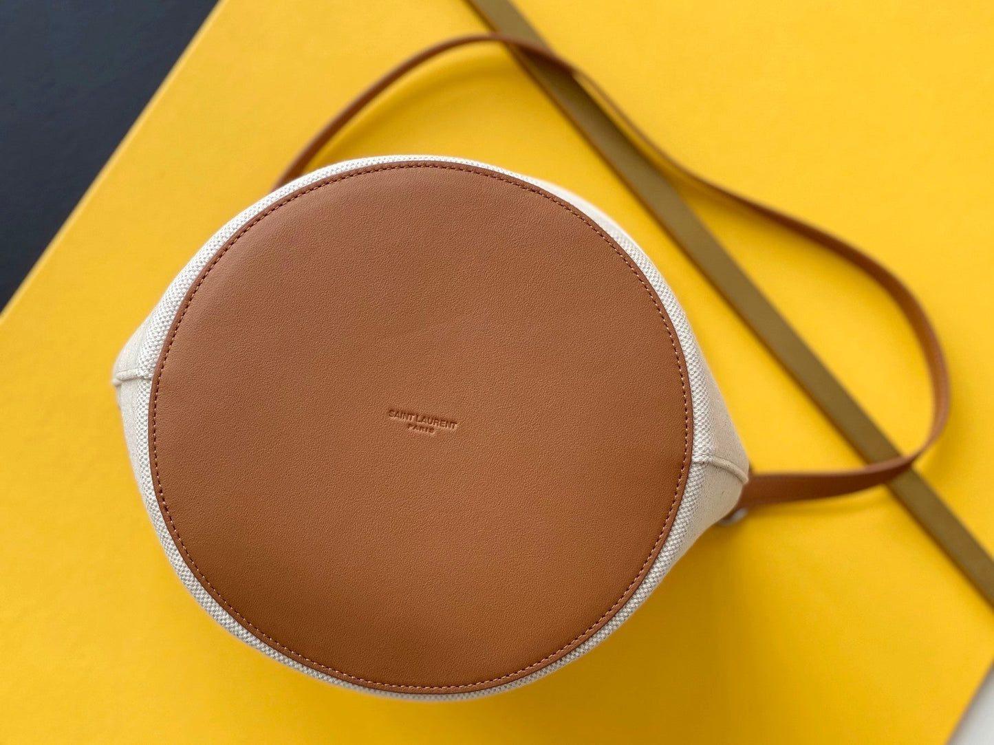 YSSL Rive Gauche Bucket Bag In Linen With Brown Strap For Women 11in/30cm YSL 669299FAABK9053