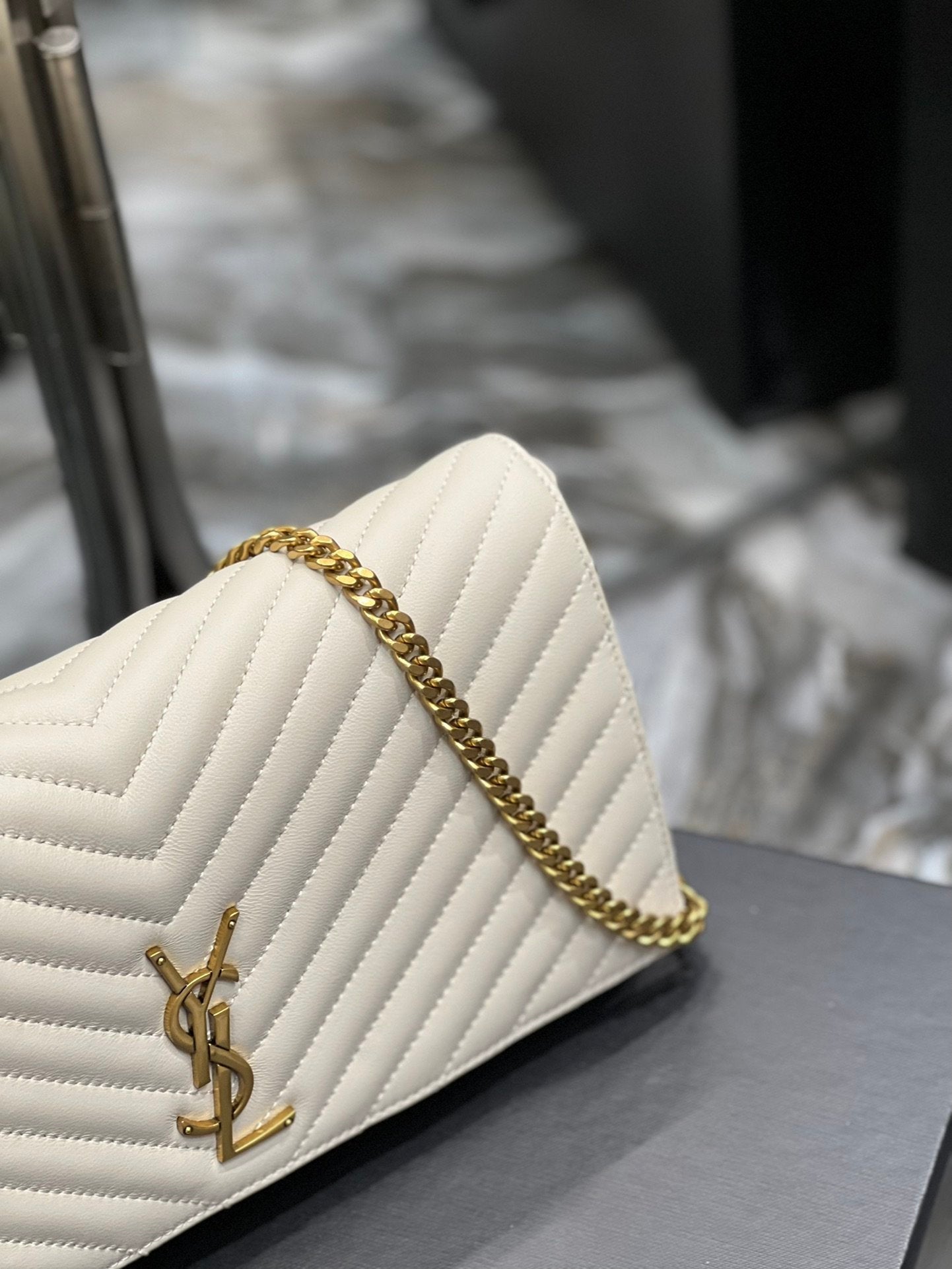 YSSL Kata 99 Chain Bag White With Gold Hardware For Women 10in/26cm YSL