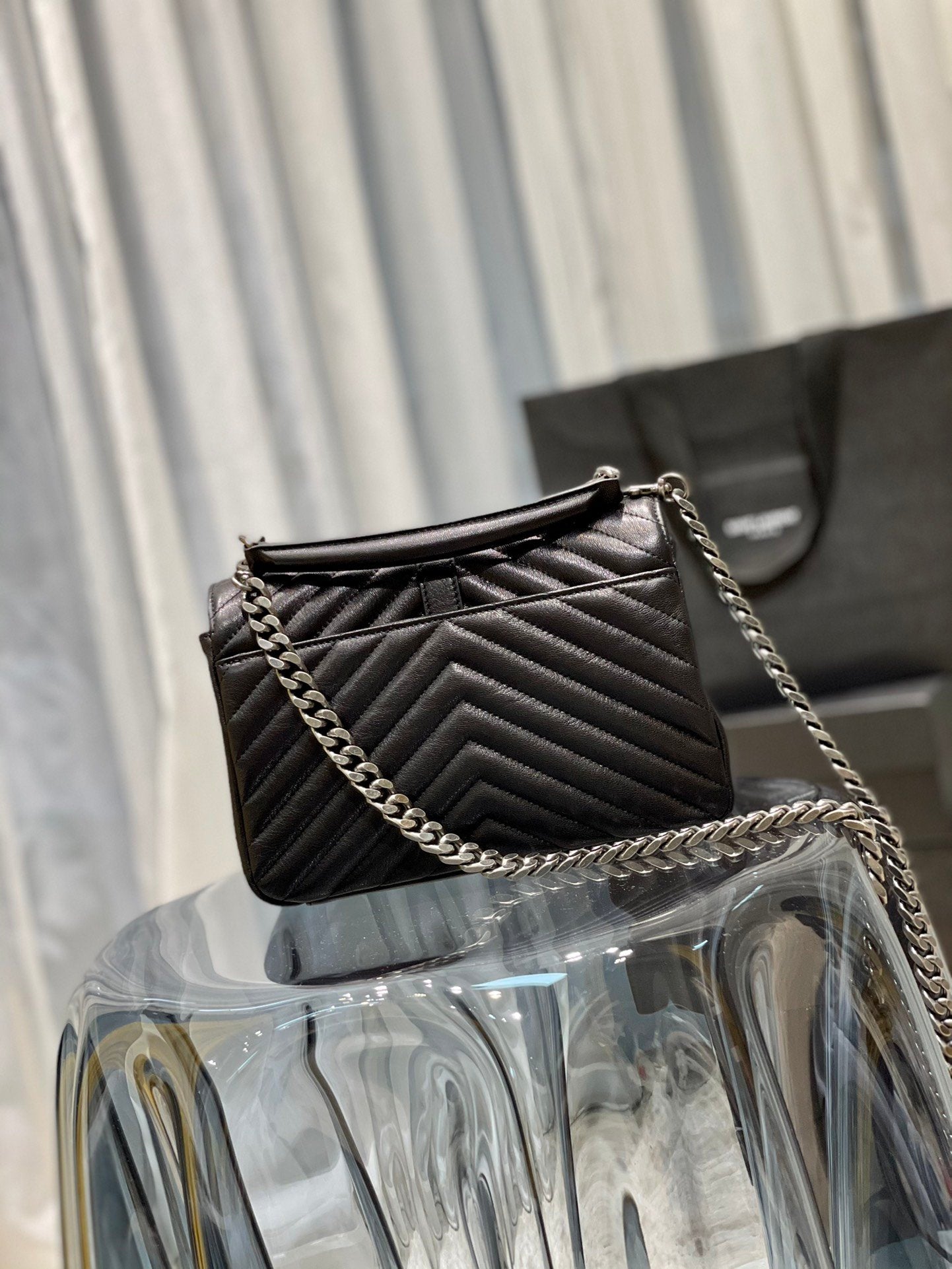 YSSL College Medium Chain Bag Black Silver Toned Hardware For Women 9in/24cm YSL 600279BRM041000