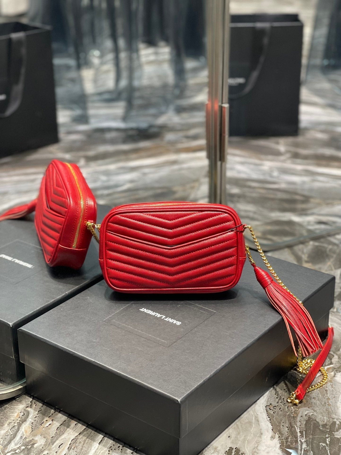 YSSL Lou Mini Bag Red In Quilted Grain De Poudre With Gold Hardware For Women 7in/19cm YSl 6125791GF076008
