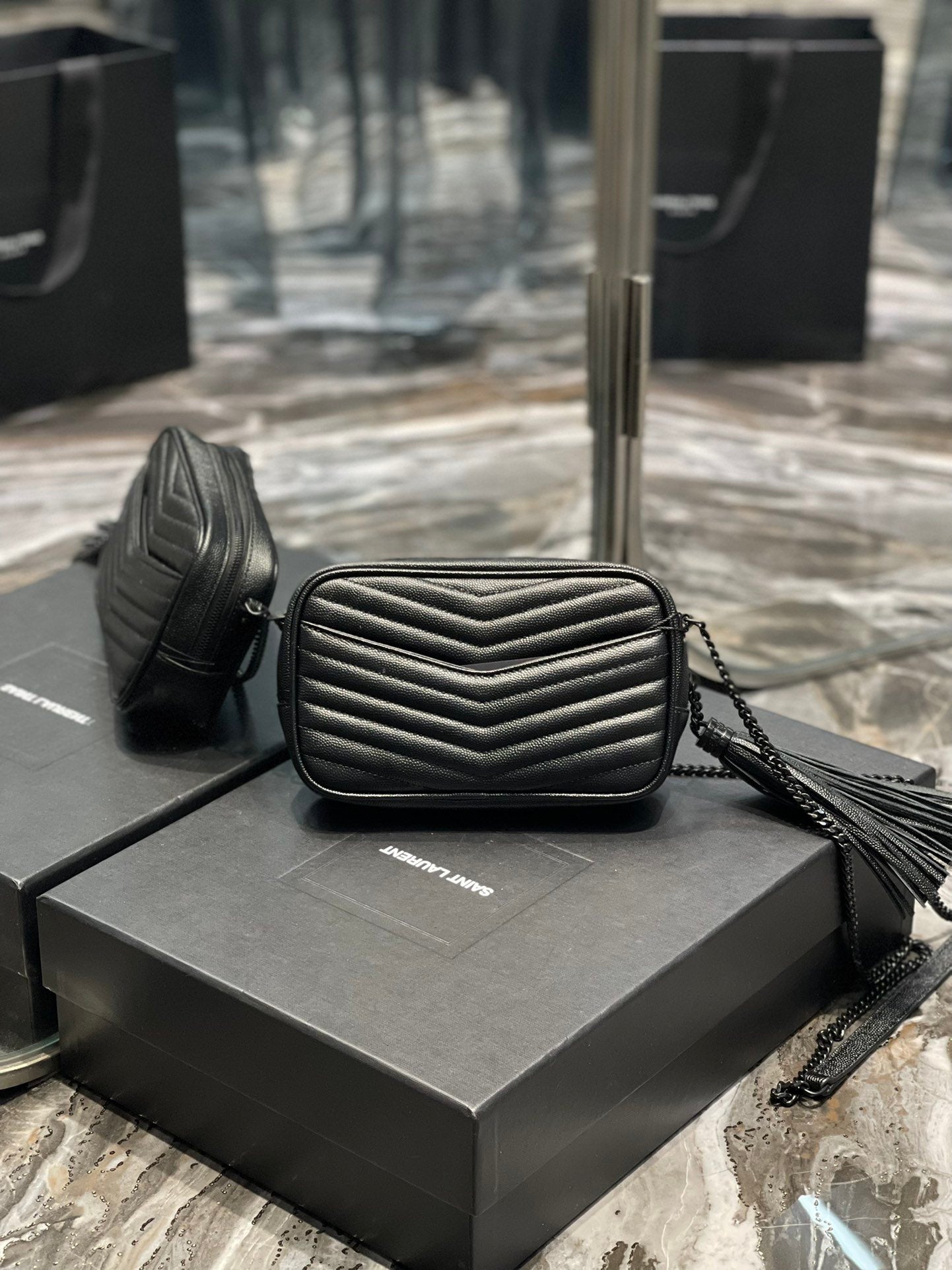 Top Quality Lou Mini Bag Black In Quilted Grain De Poudre With Metal Toned Hardware For Women 7.4in/19cm YSl 6125791GF081000