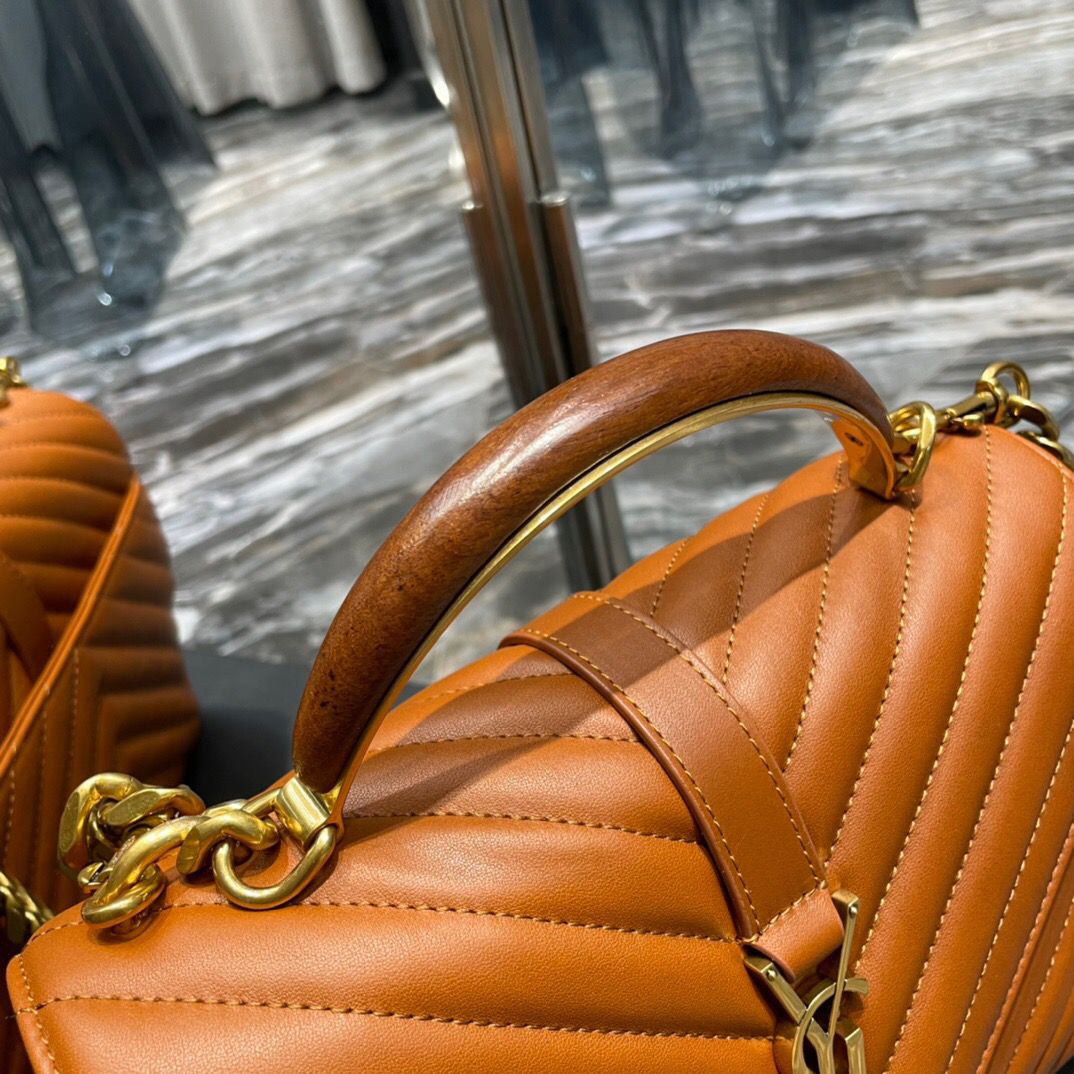 Top Quality College MeTop Qualityum Chain Bag Brown Gold Toned Hardware For Women 9.4in/24cm YSL 600279BRM076309